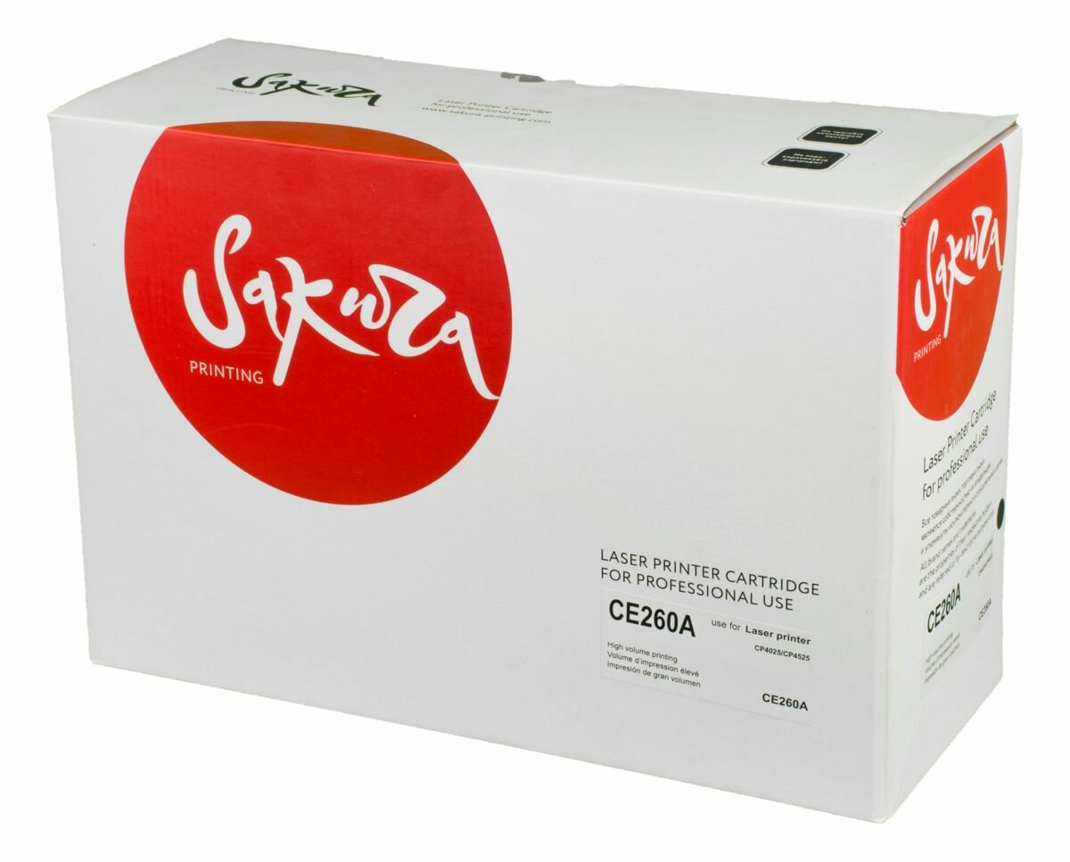 Картридж SAKURA CE260A для HP, черный, 8500 к. LJ CP3525n/LJ CP4020/LJ CP4025/LJ CP4520