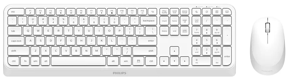 Комплект клавиатуры и мышки Philips Комплект клавиатуры и мышки беспроводное Philips SPT6307W мышка оптический 1600dpi SPT6307W/87