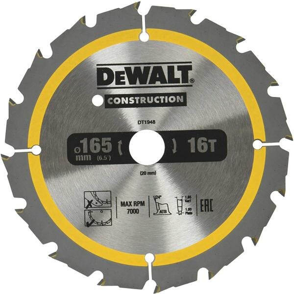 Пильный диск DEWALT DT1948-QZ CONSTRUCTION п/дер. с гвоздями 165/20 16 ATB +24°