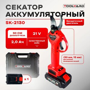 Секатор аккумуляторный бесщеточный TOOLYARD, 1шт. li-ion АКБ, 21 V, кейс. Сучкорез аккумуляторный.