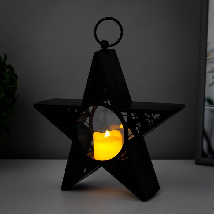 Настольные фигуры RISALUX Ночник "Звезда со свечой" LED от батареек черный 19,5х5х19,5 см - фотография № 3