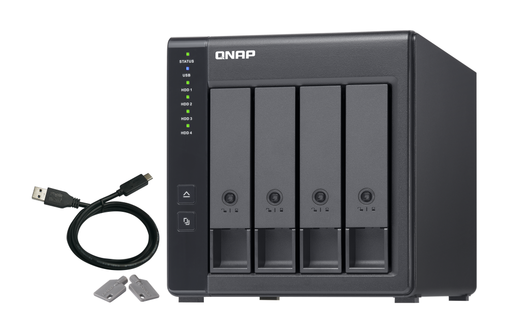 QNAP Полка расширения сетевого хранилища без дисков channel QNAP DAS TR-004 4 Bay 2.5/3.5 SATA Type-C USB 3.1 Gen 1 (5 Gb/s ) Direct Attached Storage with Hardware RAID