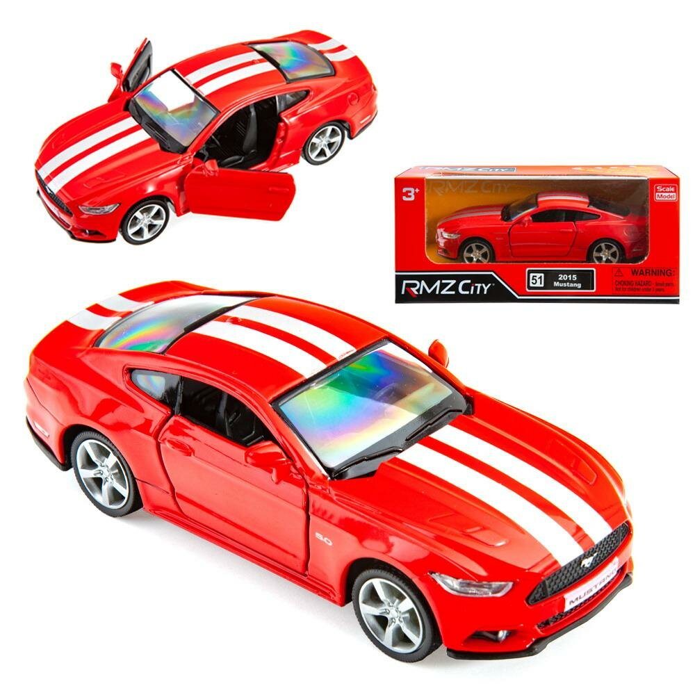 Uni-Fortune Машинка металлическая RMZ City 1:32 Ford 2015 Mustang with Strip инерционная, цвет красный, 12,7х5,08х3,75 см