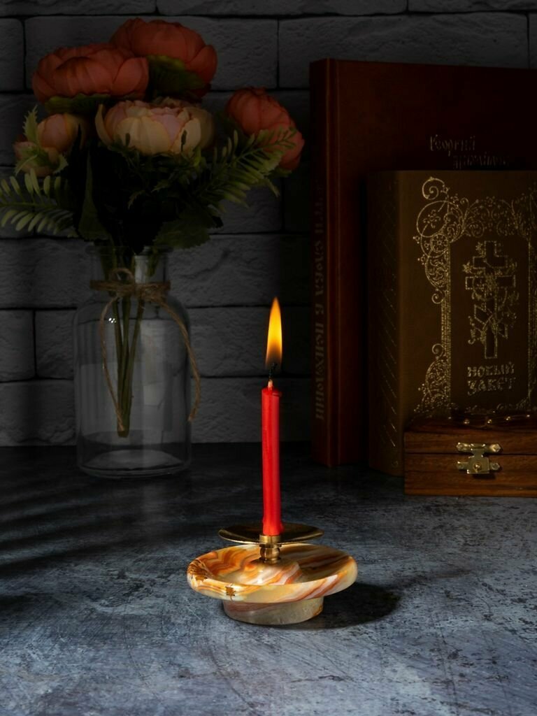 Подсвечник декоративный из натурального оникса с иглой для свечи - 1 шт - фотография № 10