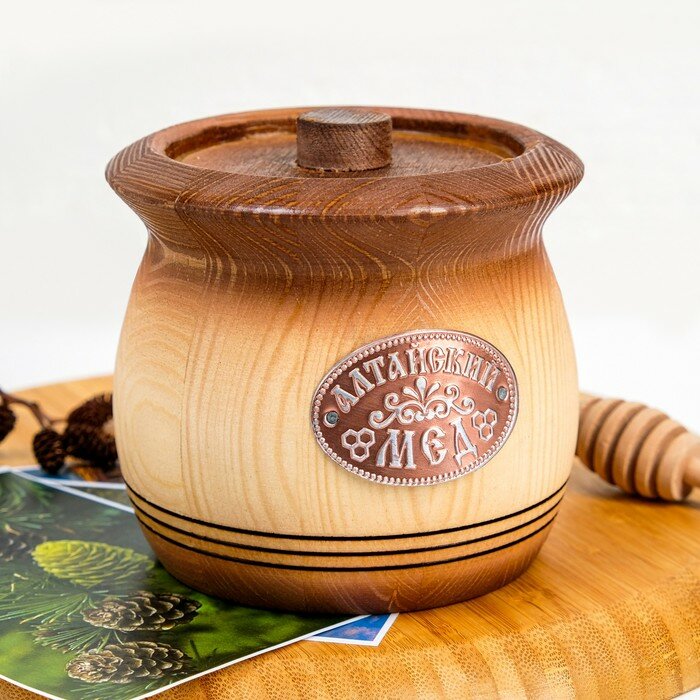 Мёд Алтайский "Разнотравье", натуральный цветочный, 500г деревянный горшочек - фотография № 1