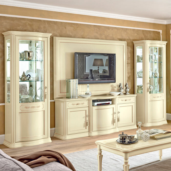 Комплект мебели для гостиной Torriani, тумба ТВ, однодверная витрина (2 шт.), слоновая кость - фотография № 1