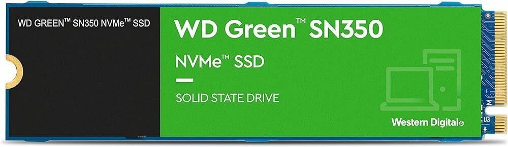 Твердотельный накопитель SSD Western Digital Green SN350 NVMe, 500GB, M.2(22x80mm), NVMe, PCIe 3.0 x4, 3D TLC, R/W 2400/1650MB/s, IOPs 250 0
