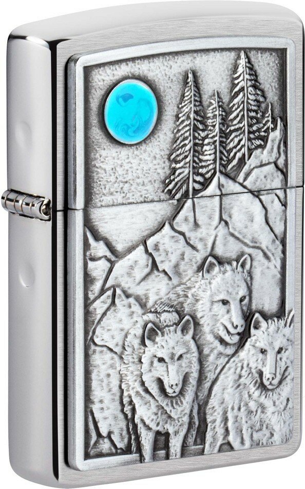 Зажигалка ZIPPO Wolf Design с покрытием Brushed Chrome латунь/сталь серебристая 36x12x56 мм