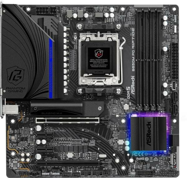 Материнская плата ASRock B650M PG RIPTIDE Socket AM5 AMD B650 4xDDR5 2xPCI-E 16x 2xPCI-E 1x 4xSATA III mATX Retail 90-MXBJ90-A0UAYZ