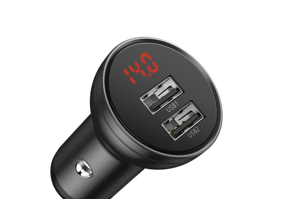 Автомобильное зарядное устройство Baseus Digital Display Dual USB 4.8A Car Charger 24W серый