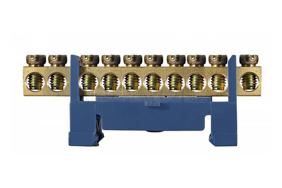 Шина нулевая , на дин-рейку, 10 отверстий синяя - фотография № 1