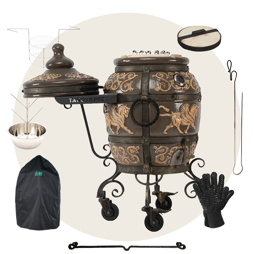 Комплект тандыр "ЭКОтандыр-Перс-Толпар" со столиком, на колёсах, чёрный - фотография № 1