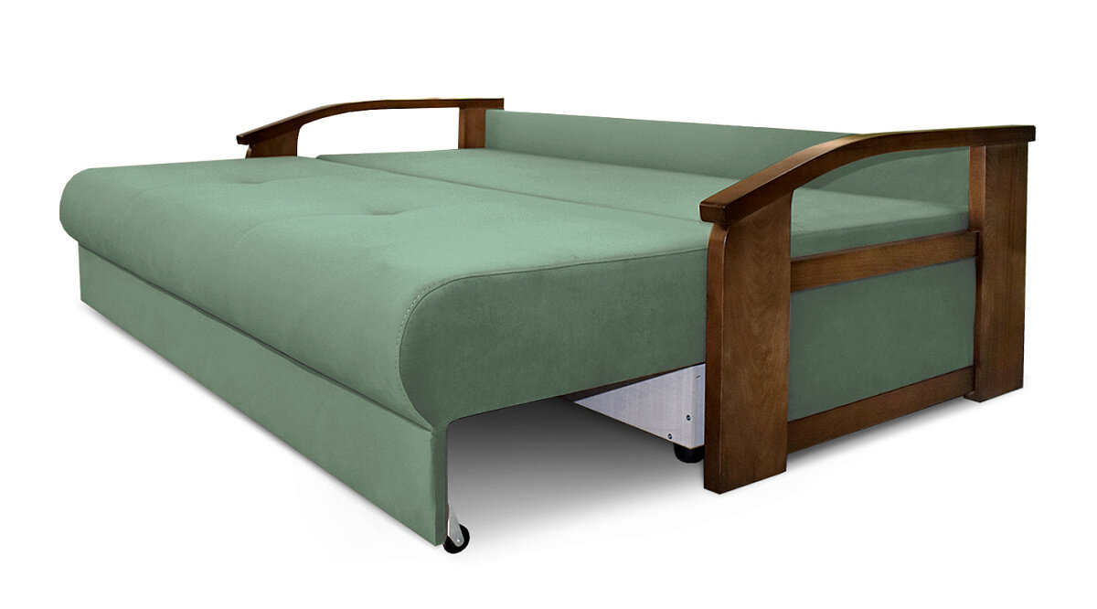 Прямой диван кровать AH!DIVAN (АхДиван) "Анкона Д" 215x105х84 см, раскладной механизм еврокнижка, деревянные подлокотники, оливковый велюр - фотография № 11