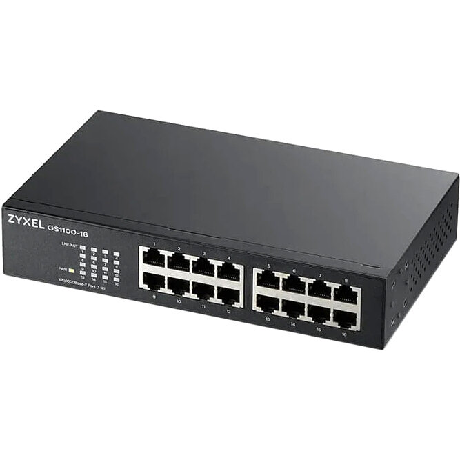Коммутатор/ ZYXEL GS1100-16 Switch, 16xGE, rack 19 ", silent
