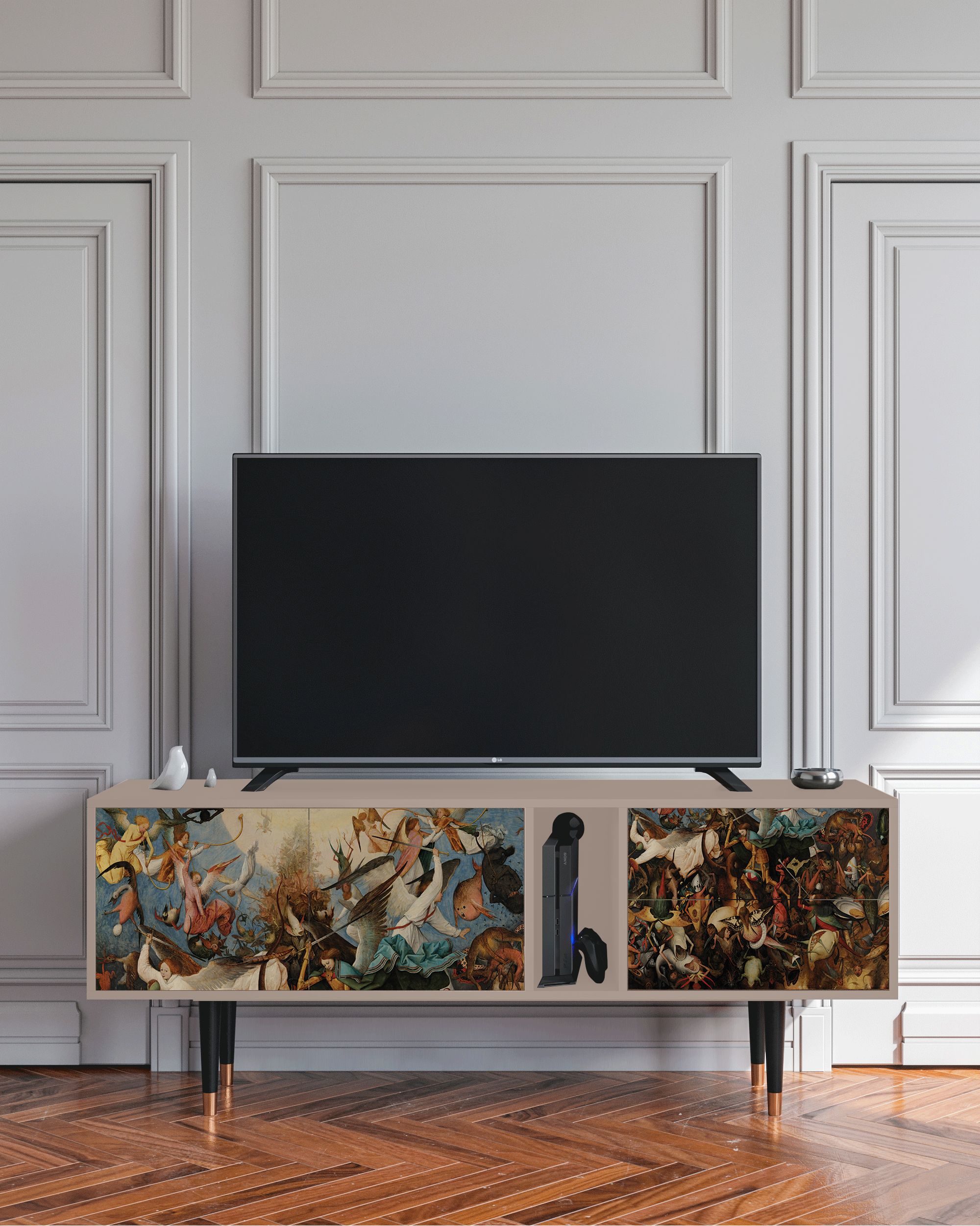 ТВ-Тумба - STORYZ - T1 The Fall of the Rebel Angels by Pieter Bruegel the Elder, 170 x 69 x 48 см, Бежевый - фотография № 1