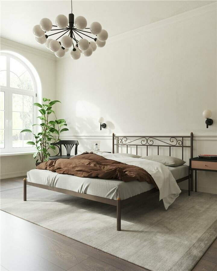 Кровать "Франческа" без изножья | 160х200 | ноги металл | цвет Коричневый бархат |