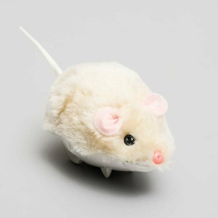 Мышь заводная меховая малая, 8,5 см, бежевая - фотография № 1