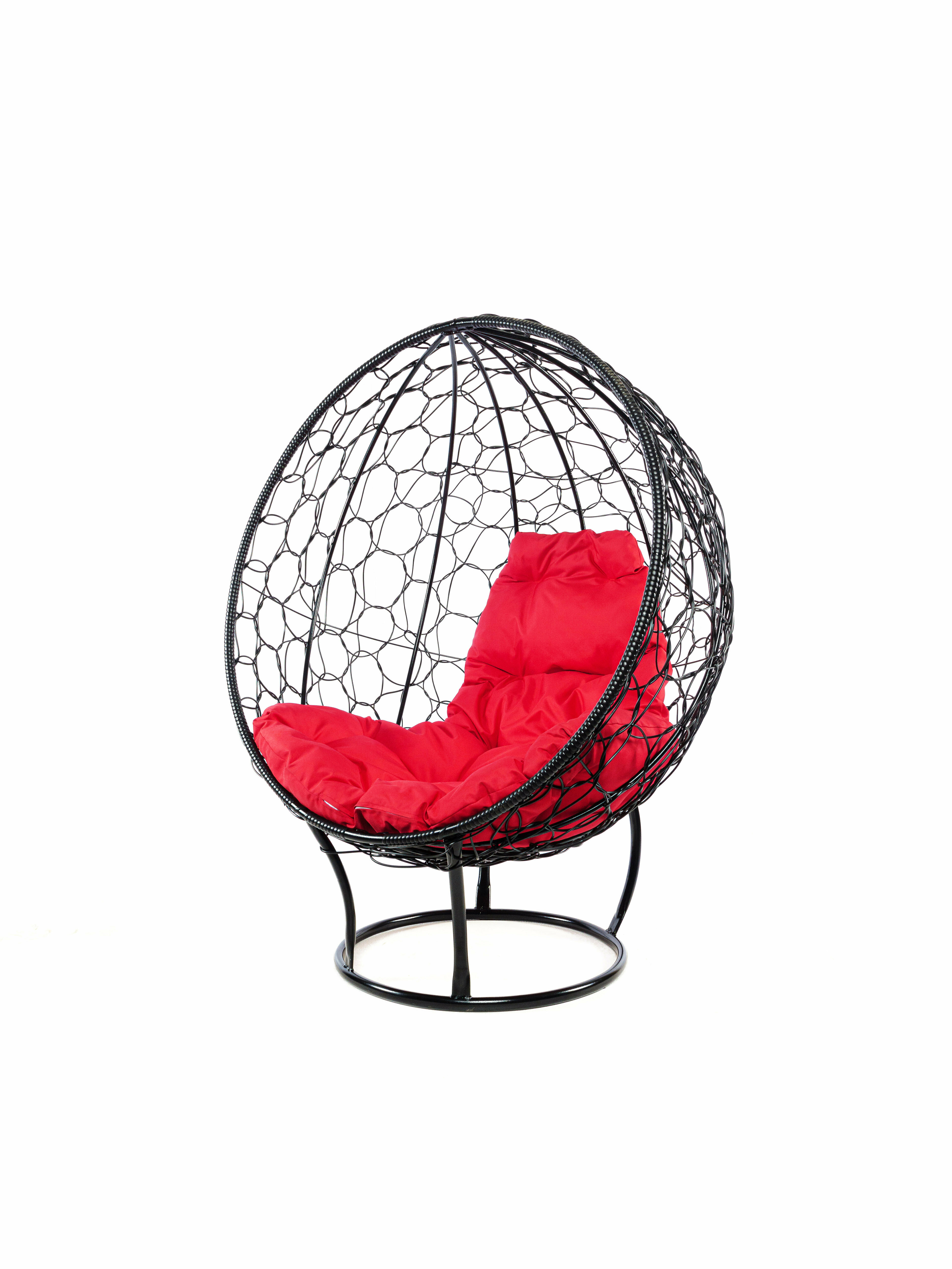 Кресло на подставке ротанг чёрный, красная подушка - фотография № 2
