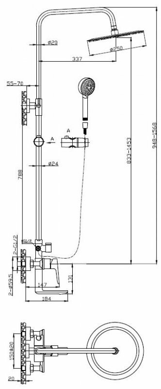 Душевая стойка BelBagno ANCONA-VSCM-CRM, хром