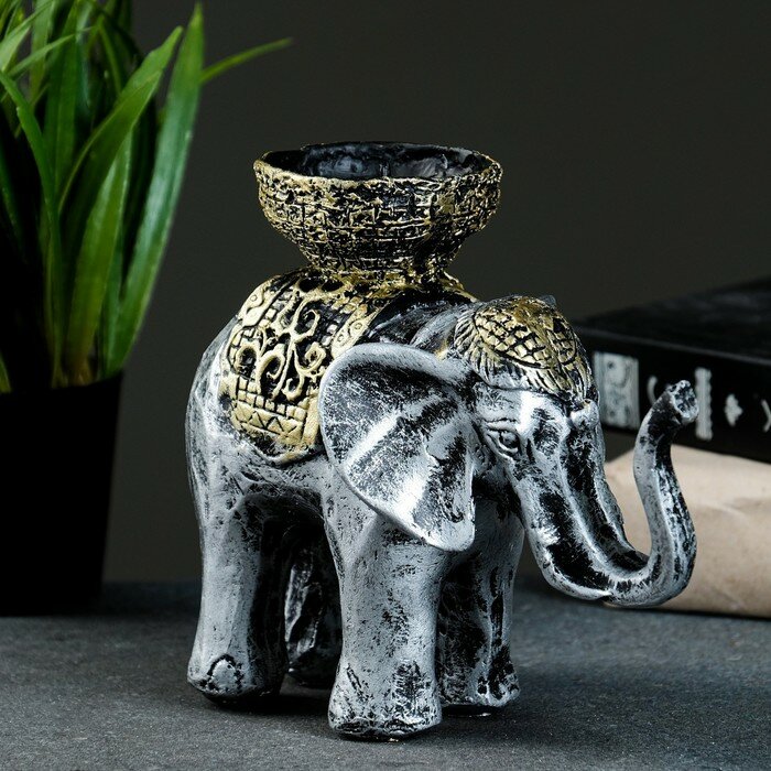 Хорошие сувениры Подсвечник "Слон" серебро 13х19см - фотография № 2