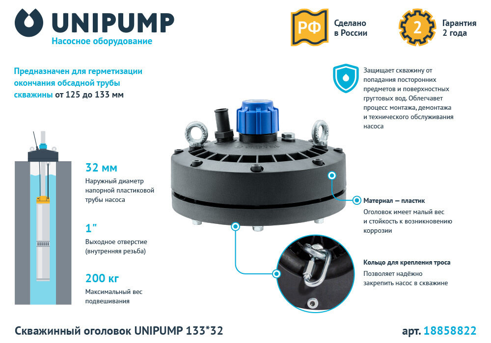 Оголовок скважинный Unipump 133х32 мм - фотография № 2