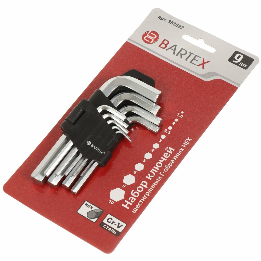 Набор ключей шестигранный, 9 предметов, Bartex, Г-образный, HEX, AI-2904002 - фотография № 1