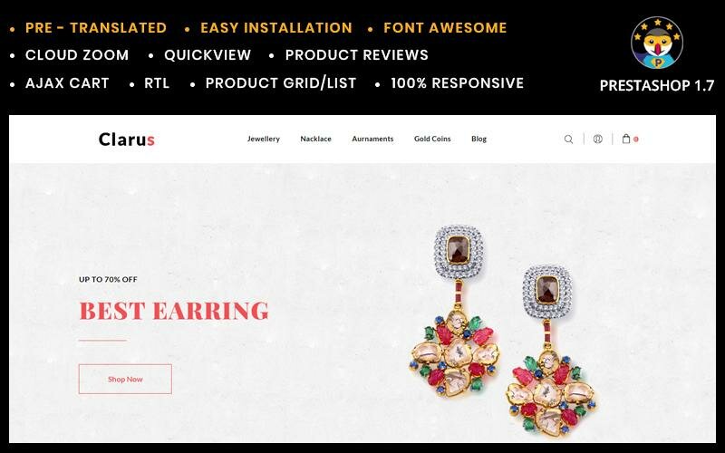 Clarus Jewelry Shop Prestashop Template Тема PrestaShop