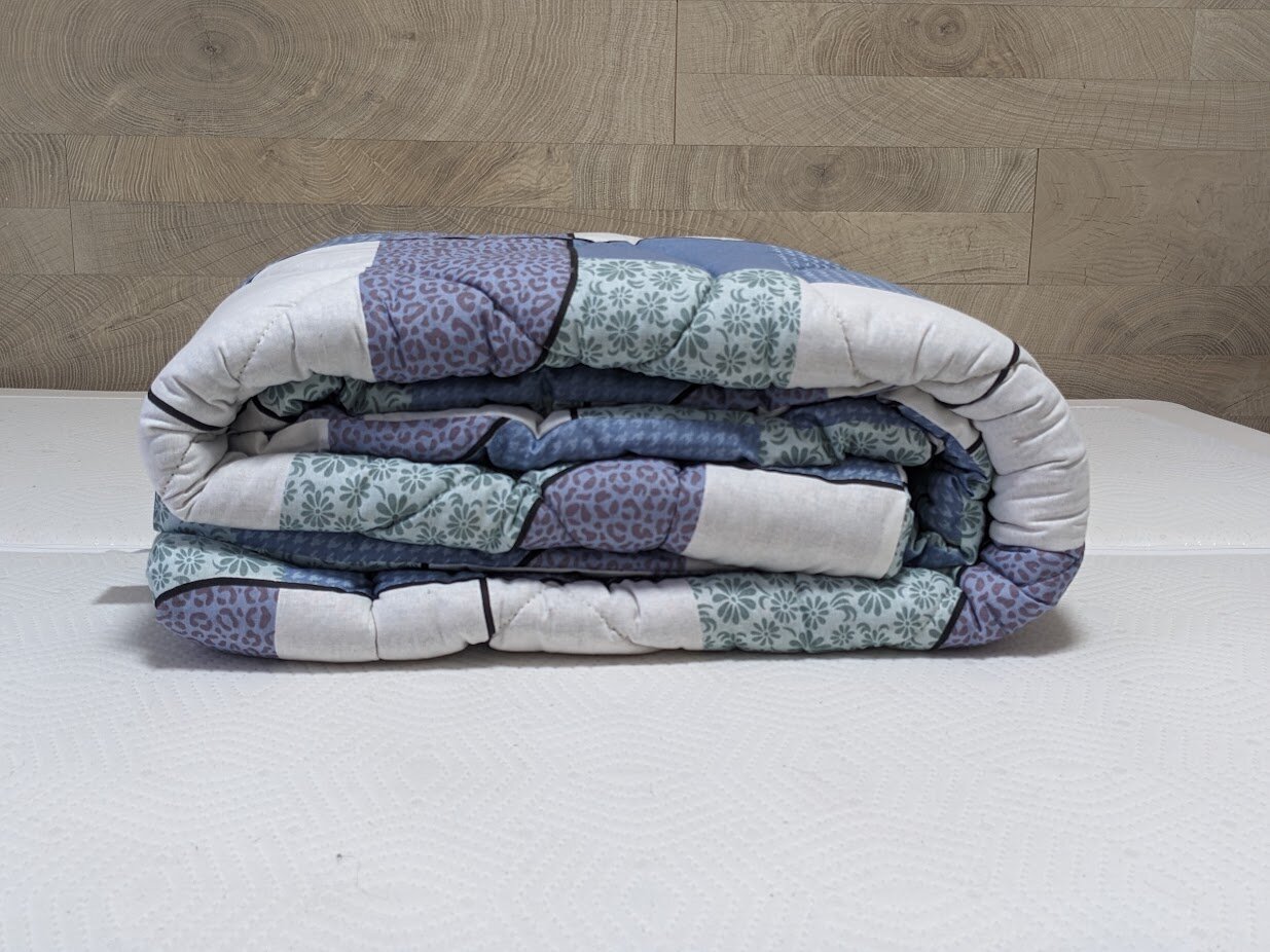 Одеяло ватное всесезонное 140х205, чехол - бязь, сине-белое - фотография № 2