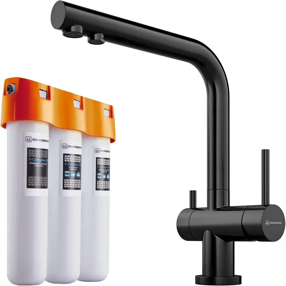 Комплект смеситель для кухни OMOIKIRI Nagano (4179.8028) с фильтром Pure Drop Lite, вороненая сталь