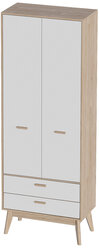 Шкаф 2-дверный с 2 ящиками SCANDICA Хортен, 80,5х220х58, цвет бланж/дуб натуральный светлый