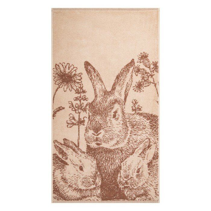 Полотенце махровое RABBIT FAMILY ПЛ-3502-05332, 70х130см, цв. бежевый, 360гр/м, хл 100% 9300514