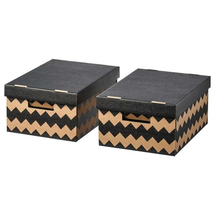 Коробка с крышкой, 2 шт, цвет черный/естественный пингла - фотография № 1