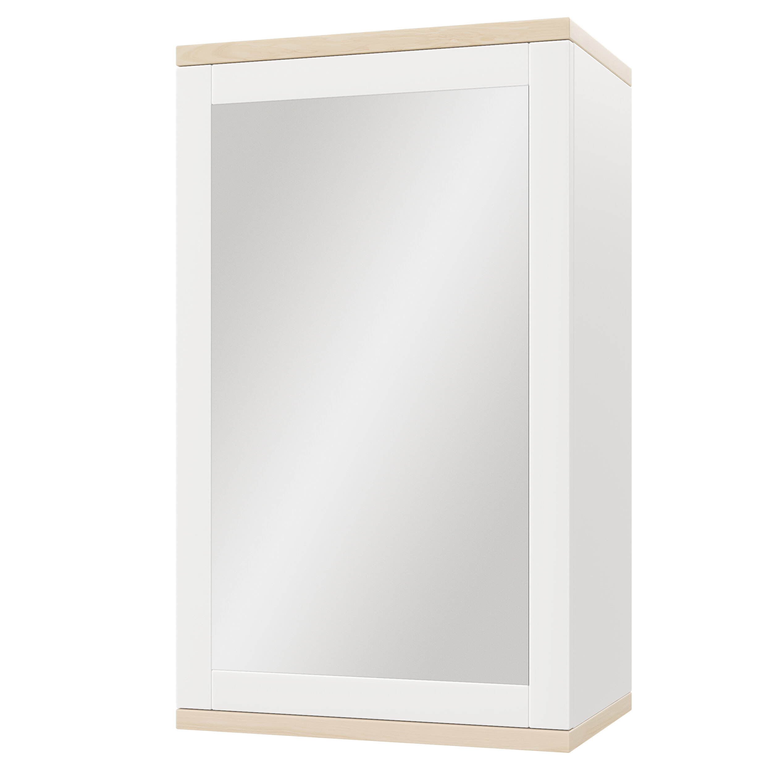 Шкаф закрытый с зеркалом на эмали с полкой из массива ясеня малый 40х676х27 (ШхВхГ) - фотография № 1