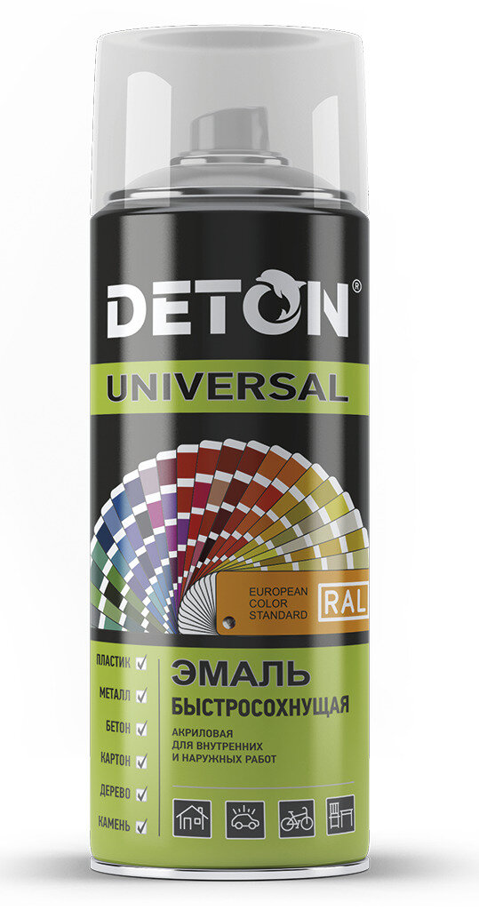 Эмаль аэрозольная акриловая DETON UNIVERSAL, черный матовый RAL 9005, 520мл