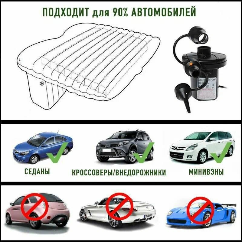 Надувной автомобильный матрас на заднее сиденье, 135х70х38 см (черный) - фотография № 5