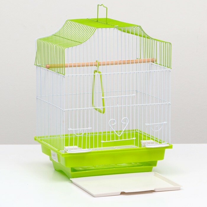 Клетка для птиц укомплектованная, 30 х 23 х 39 см, зелёная - фотография № 7