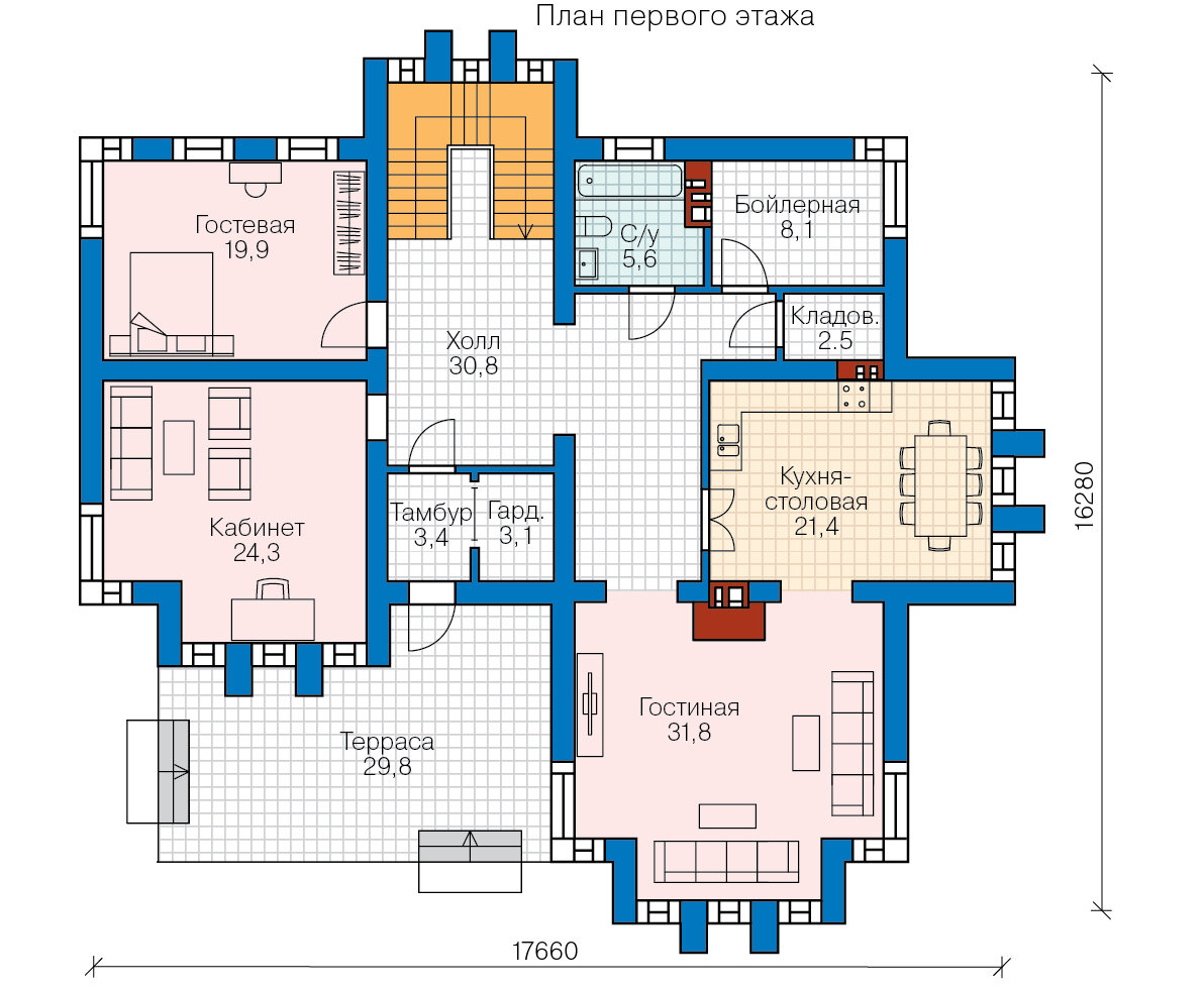 57-99L-Catalog-Plans - Проект двухэтажного дома из газобетона - фотография № 1
