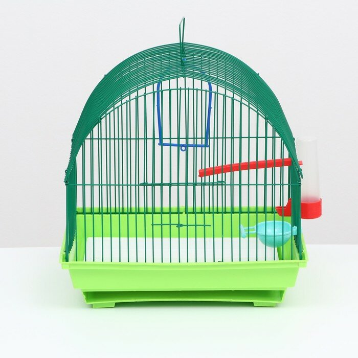 Клетка для птиц малая, полукруглая, с наполнением, 35 х 28 х 37 зеленый - фотография № 12