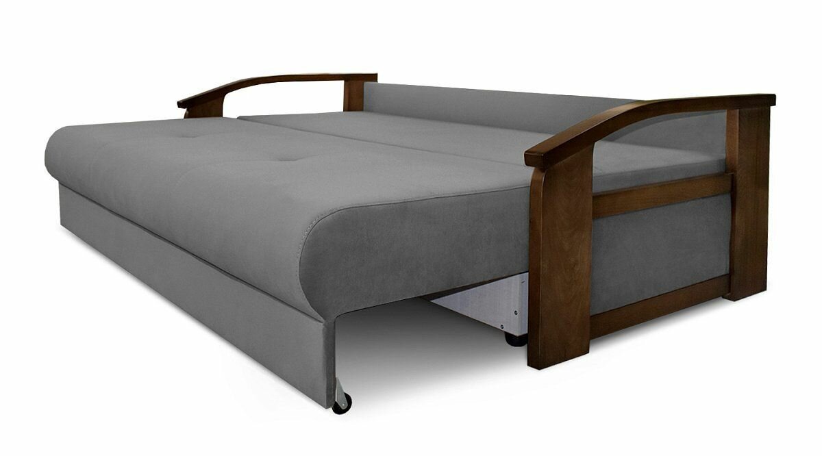 Прямой диван кровать AH!DIVAN (АхДиван) "Анкона Д" 215x105х84 см, раскладной механизм еврокнижка, деревянные подлокотники, серый велюр - фотография № 2