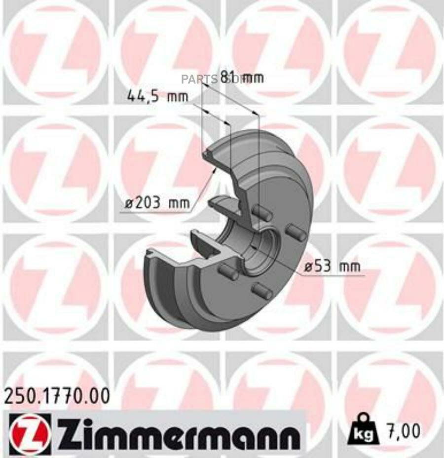 торм.барабан [203x44] 4 отв. [min 2] zimmermann 250.1770.00