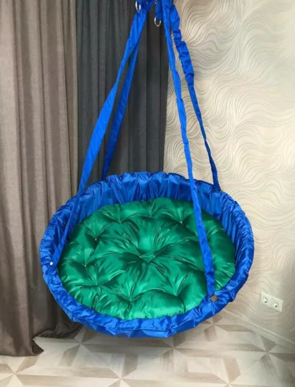 Подвесное кресло-качели с подушкой 100 см цвет синий с зеленым - фотография № 1