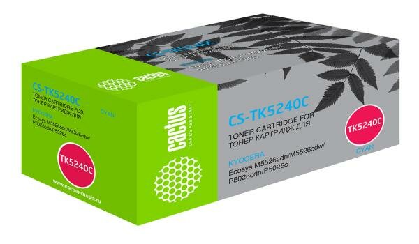 Картридж Cactus CS-TK5240C для Kyocera Ecosys M5526cdn, M5526cdw, P5026cdn, P5026cdw 4000стр Голубой