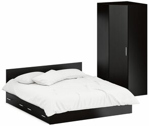 Кровать двуспальная с ящиками 1800 с угловым шкафом Стандарт, цвет венге, спальное место 1800х2000 мм., без матраса, основание есть