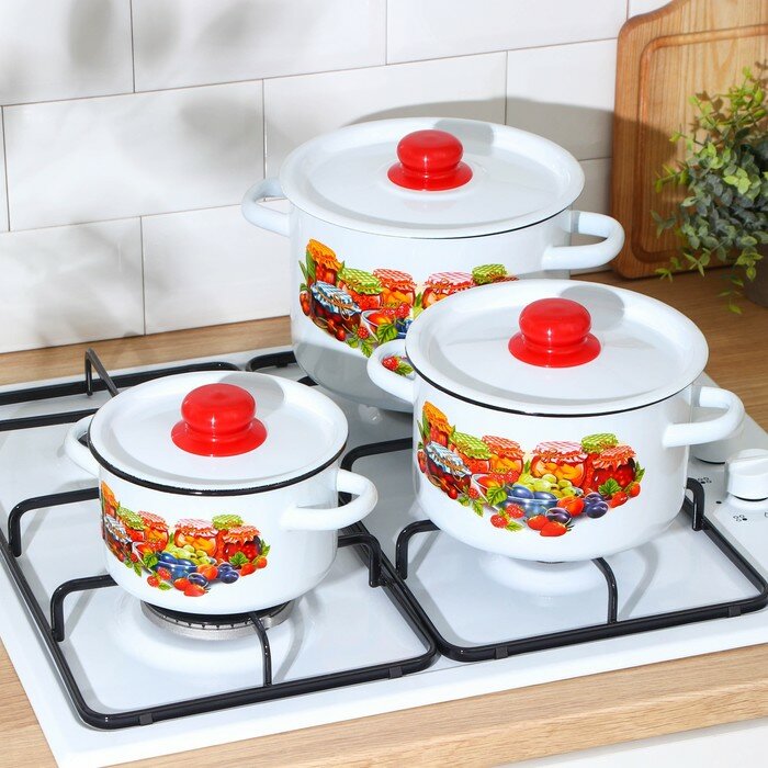 Набор посуды «Варенье», 3 шт: 1,5 л, 2,9 л,4,5 л, цвет белоснежный - фотография № 4