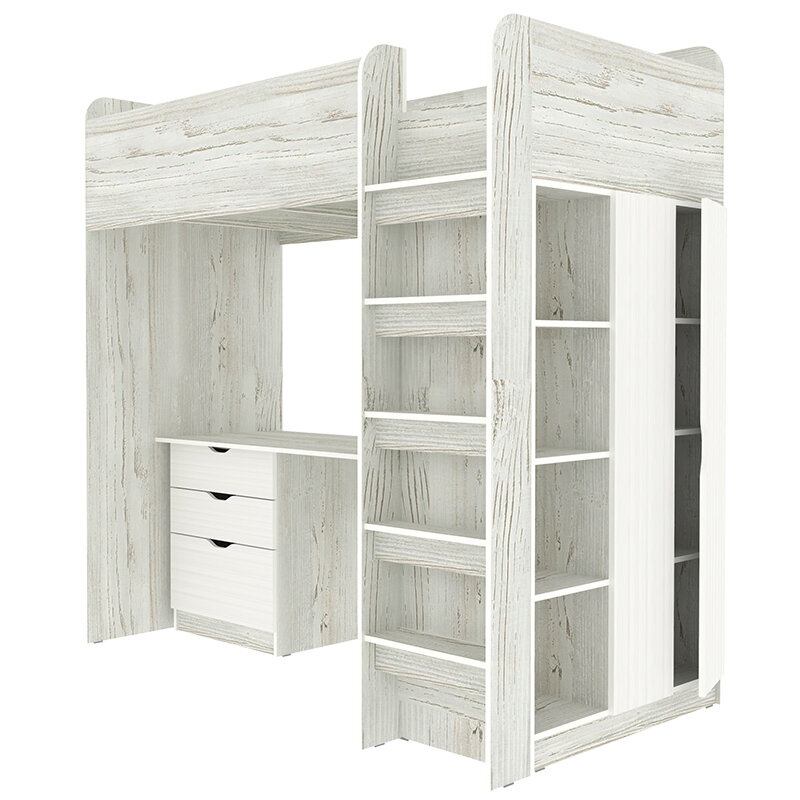 фото Кровать-чердак Polini Simple с письменным столом и шкафом Винтерберг Белое Дерево