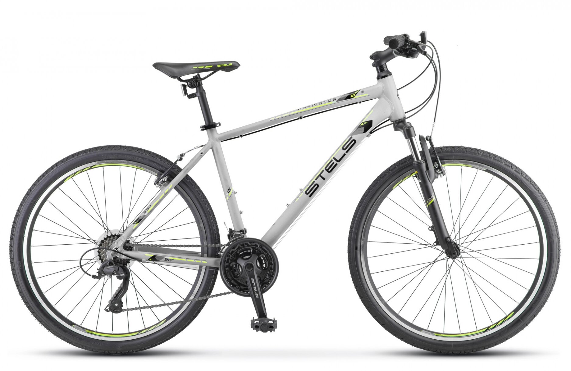 Горный (MTB) велосипед STELS Navigator 590 V 26 K010 (2021) рама 18" Серый/салатовый