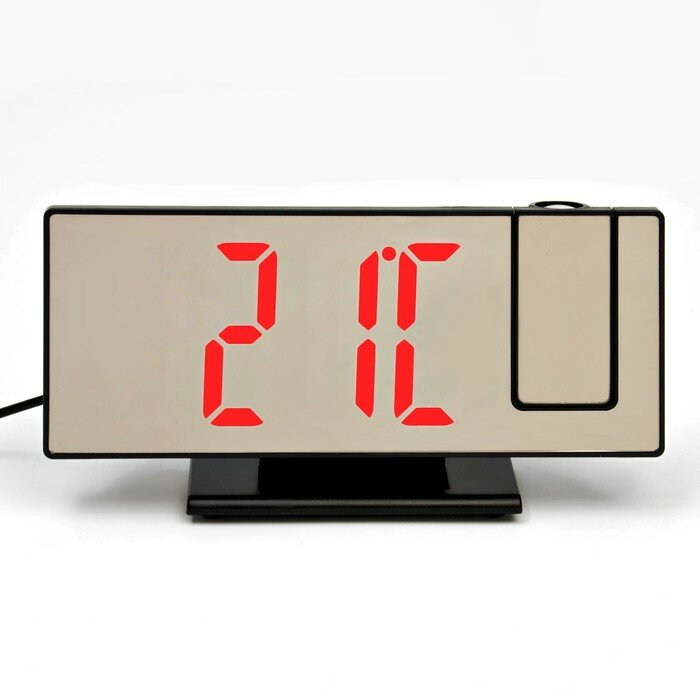 Часы настольные электронные с проекцией: будильник, термометр, календарь, USB, 18.5 x 7.5 см - фотография № 4