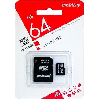 Карта памяти Smartbuy MicroSDXC 64GB Class10 LE (SB64GBSDCL10-00LE)