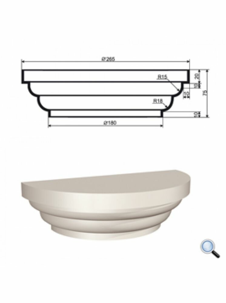 Капитель для фасадной полуколонны Lepninaplast КЛВ-155/1 HALF 1шт