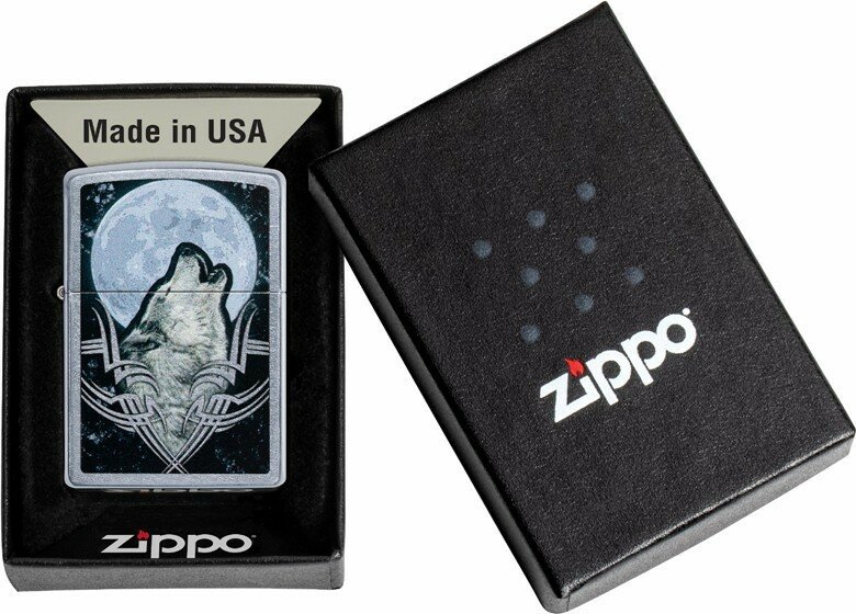 Зажигалка ZIPPO Howling Wolf с покрытием Street Chrome, латунь/сталь, серебристая, 38x13x57 мм - фотография № 4